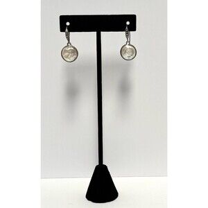 Freshwater Iridescent Coin Pearl Sterling Silver Earrings Dangle Hooks Thai